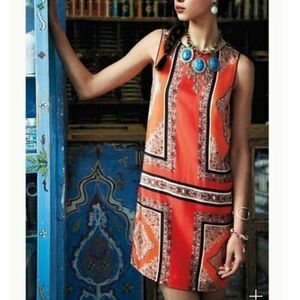Anthropologie | Maeve Orange & Black Silk Shift Dress